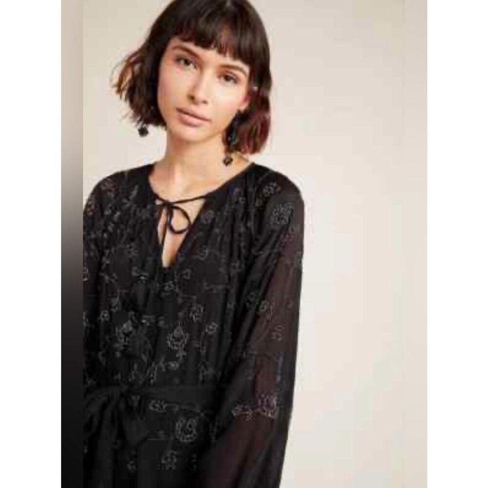 Ranna Gill Black Embroidered Long-Sleeve Dress